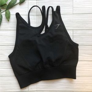 Gymshark high neck split collar sports bra in black. Size S